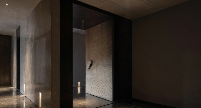 Sculpted Line Brass Pivot Entrance Door