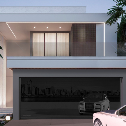 Graphite Grey Moderno Frameless Glass Garage Door 18' x 8'