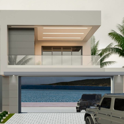 Moderno Frameless Glass Garage Door Silver Haze 16' x 7'